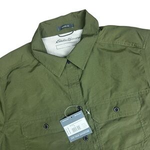 Eddie Bauer‎ Shirt womens Small Mountain Rip Stop short sleeve Dark Green Nylon